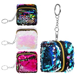 TENDYCOCO 4PCS Sequin Coin Purses Wallet Kids Coin Purse Cable Organiser Bags