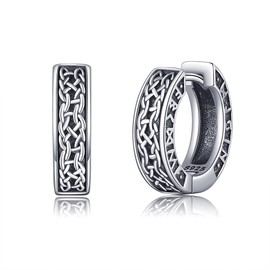 NIFUNAO Viking Earrings Men 925 Sterling Silver Celtic Vintage Hoop Earrings for Men Women Viking Jewelry Gifts