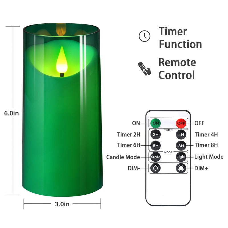 NURADA 3"x6"Flickering Flameless Candles: 3D Wick Acrylic Battery Operated LED