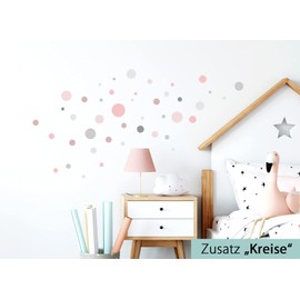 Little Deco DL674-Z1 60 Dots Wall Sticker Children's Room Girls Circles Pink Grey Wall Sticker Set Colourful Bedroom Dots Wall Decoration Baby Room