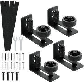 Dreamxiang Sliding Barn Door Floor Guide, Wall Mount Stay Roller with 8 Setup Options, Adjustable Flush Flat Bottom Door Guides Roller, Non Scratch Barn Door Hardware Kit with Felt Strips, 4 Pack
