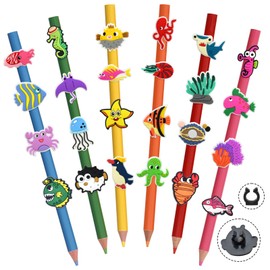 Ibuclein 50PCS Pencil Toppers Ocean Animals Pencil Charms Decoration Bulk Sea Animals Pen Charms PVC Pen Toppers DIY Cute Fish Pencils Clips Accessories for Classroom Students gifts Party Awards
