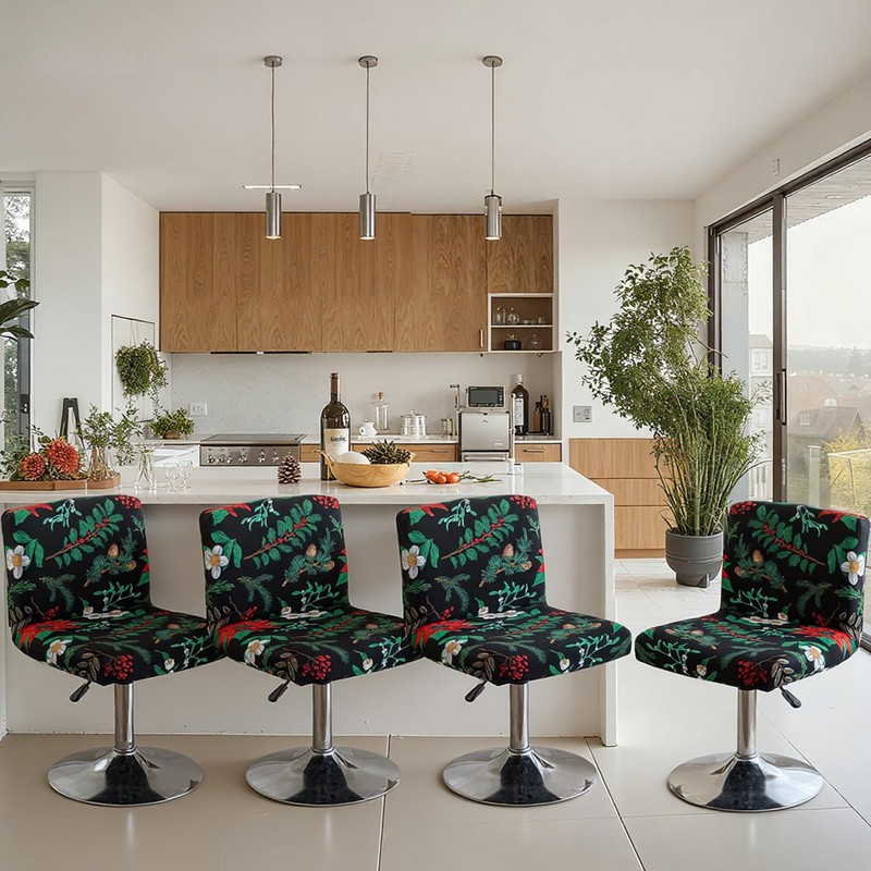 HonorHut 2 PCs Black Bar Stool Covers with Leaves Prints