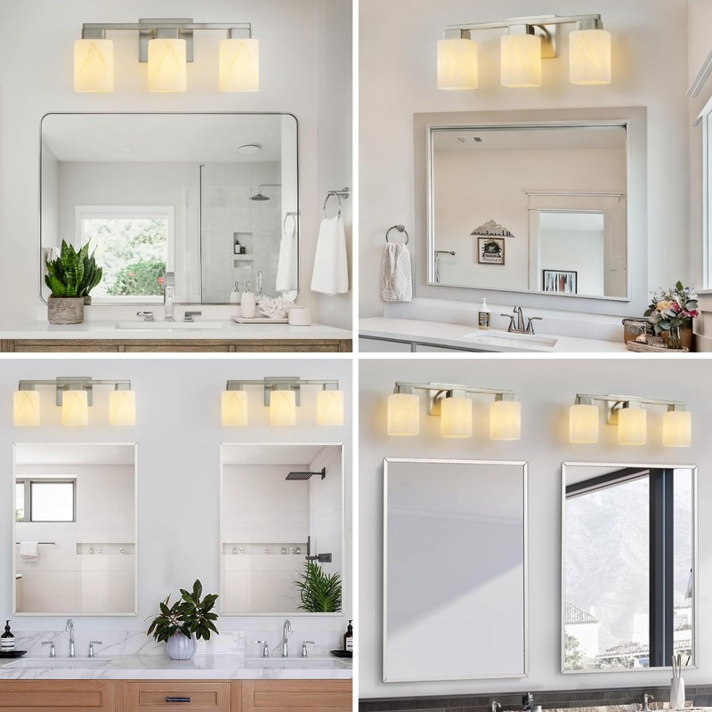 Mieloxiy 3-Light Square Bathroom Light Fixture, Brushed Nickel Modern Vanity