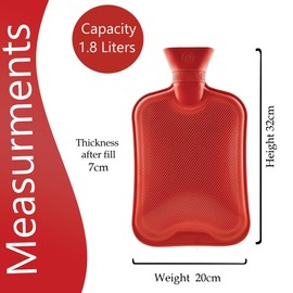 ORNACH® Hot Water Bottle 1.8L | hot Water Bottles for Adults | hot Water Bag | hot Water Bottle for Back Pain, Neck Pain | hot Water Bottle for Period Pain Ribbed Surface (Red)