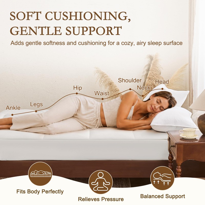 YOUR MOON Wool Mattress Pad Twin,51% Australian Wool, 500GSM-White