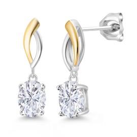 arete colgantes colgantes de piedra preciosa King Infinity para mujer, plata de ley 925 y oro amarillo de 10 quilates, piedra natal ovalada de 8 x 6 mm, joyería fina regalo para su madre, mujer,