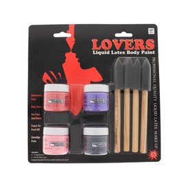 Lovers Liquid Latex Body Paint, Four 1 Ounce Bottles, Red, Pink, Purple, and Black, Four Brushes, Professional Quality, For Face and Body