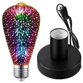 Rossesay Infinity 3D Fireworks Light Bulb with E26/e27 Nightlight Base Stained Glass Decorative 3.5w 120v Electric Battery Fireworks LED Lights for Outside Christmas Party Bar Home Disco Holiday