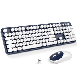KNOWSQT Wireless Keyboard and Mouse Combo - White-DarkBlue Full-Sized 2.4 GHz 104 Keys Typewriter Keyboard, Flexible Round Keycap and Optical Mouse for Windows, Computer, PC, Laptop, Desktop