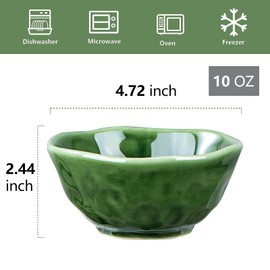 vicrays Ceramic Small Dessert Bowls Set - 10 oz, Set of 6, Microwave, Oven and Dishwasher Safe, for Rice, Ice Cream, Soup, Snacks, Cereal, Chili, Side Dishes etc, Kitchen Bowls Set(Green)