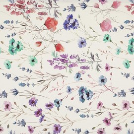 Kt KILOtela - Half Panama Fabric, 100% Organic Cotton, Oeko-Tex Standard 100, Length 100 cm, Width 280 cm, Garden, Flowers, Pink, Turquoise, 1 Metre