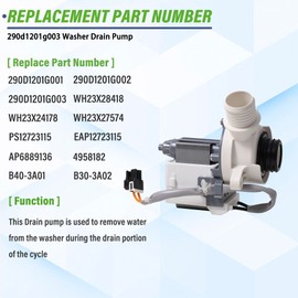 290d1201g003 290d1201g001 B40-3A02 wh23x28418 Washer Drain Pump Motor Assembly fit for GE Hot-point Replaces B30-3A01 290D1201G002 WH23X24178 WH23X27574 4958182 AP6889136 PS12723115
