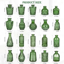 Glass Bud Vases Set of 20, Small Flower Vase in Bulk for Centerpieces, Mini Vintage Peacock Green Vases for Rustic Wedding Vintage Home Table Decor