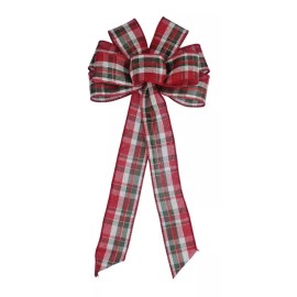 Handmade Small 5-6" Red and Green Woven Plaid Wired Wreath Bow- Christmas - Handmade
