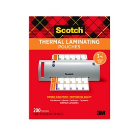 Scotch Thermal Laminating Pouches, 200 Pack Laminating Sheets, 3 Mil, 8.9 x 11.4 Inches, Education Supplies & Craft Supplies, For Use With Thermal Laminators, Letter Size Sheets (TP3854-200)