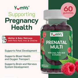 YumVs Prenatal Gummies for Women - Prenatal Vitamins for Women with Folic Acid, Iron & Choline - Vegetarian & Kosher Pregnancy Vitamins - Womens Prenatal Multivitamin with A C D3 E B6 B12 (60 Count)