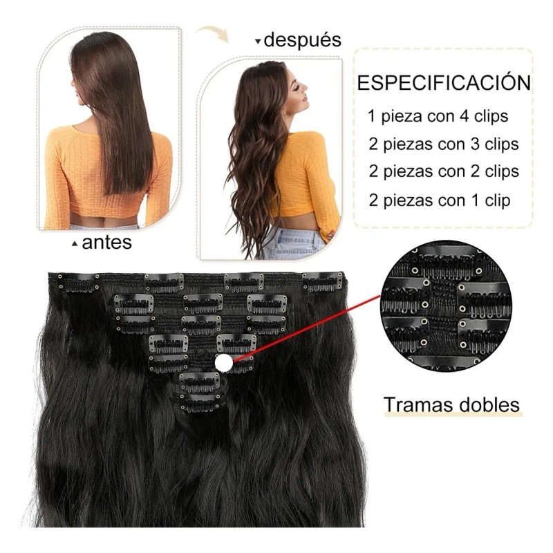 Extensiones De Cabello Natural Ondulado Con Clip 7 Piezas