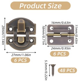 MBAIYO 6 Sets Antique Bronze Wooden Box Hinges and Latches, with Matching Screws Kit Antique Bronze Jewelry Box Hardware Retro Small Hinges for DIY Projects Jewelry Boxs Small Cabinet Wooden Craft Rep