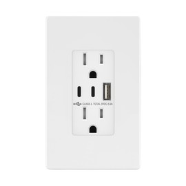 TOPGREENER USB Outlet with 15A Duplex Tamper-Resistant Receptacles, USB Type-A, 2 USB Type-C, USB Charger, TU2155AC2-WSID, White, Screwless Wall Plate Included