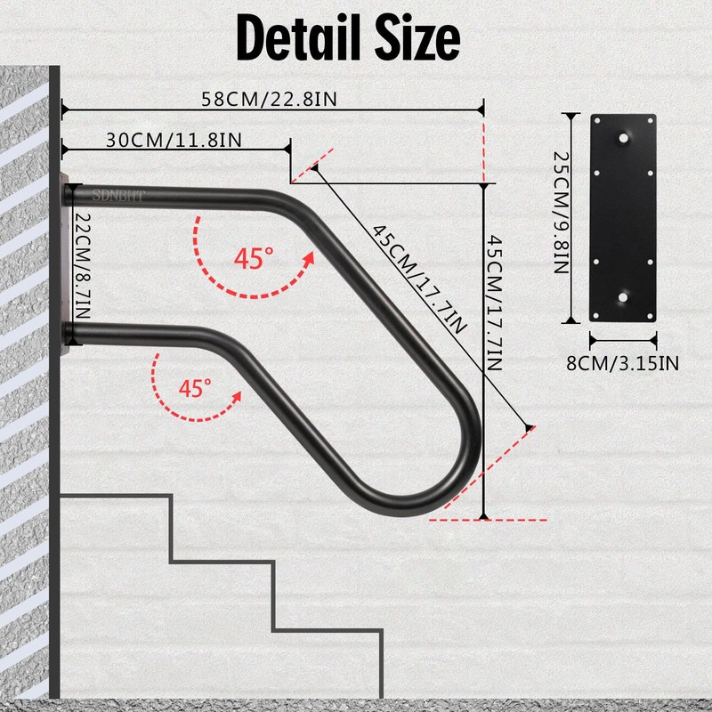 SDNBHT Hand Rails for Outdoor Steps 1-3 Steps Handrails for
