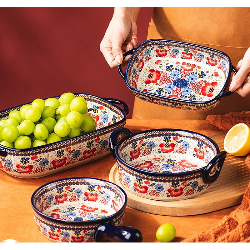 Bicuzat Vintage Flowers Style Ceramic Bakeware Casserole Dish Baking Pan