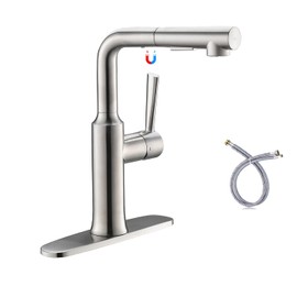 Crea Kitchen Faucets with Pull Down Sprayer, Bar Sink Faucet Brushed Nickel Small Mini Kitchen Sink Faucet Magnetic Docking with 8 Inch Deck Plate Spply Hose