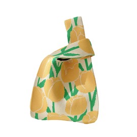 Anopo Wrist Bag Sleeve-Knot-Pouch for Women Small Aesthetic Floral Tote Bag Cute Crochet Handbag Tulips Yellow