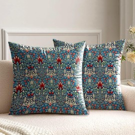 HUASHUZI Cushion Covers William Morris 45x45cm Blue Vintage Decorations Double Sided Pattern Throw Pillow Case Set of 2 Home Decor for Sofa Bench Couch