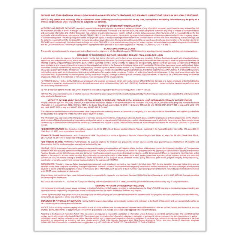 ComplyRight CMS 1500 Healthcare Billing Form - 02/12, Laser, 1000-Count