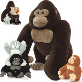 MorisMos 4-Piece Gorilla Plush Toy Set, 50 cm Large Gorilla Cuddly Toy XXL with 3 Babies in the Belly, Birthday Christmas Gift for Boys Children