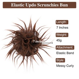 HMD Tousled Updo Messy Bun Hairpiece Hair Extension Ponytail with Elastic Rubber Band Updo Ponytail Hairpiece Synthetic Hair Extensions Scrunchies Ponytail Hairpieces for Women(Tousled Updo Bun, Dark Brown mix Light Auburn)