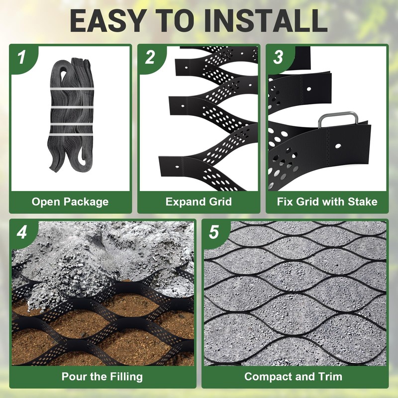 Gravel Grid 4.4x33 FT with 20Pcs Landscape Staples, 3'' Thick