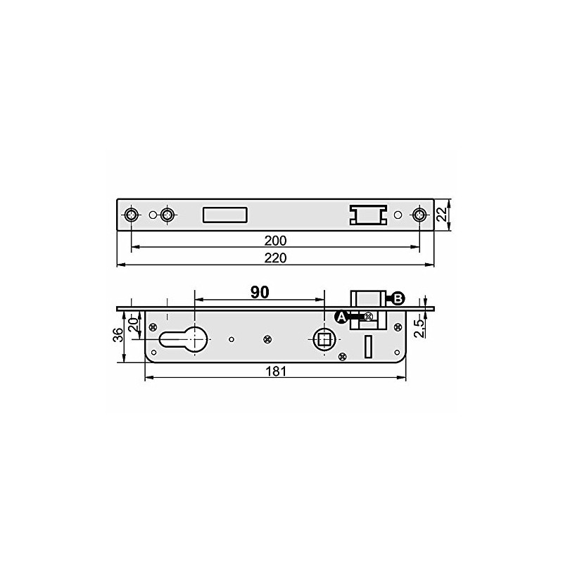 Mortise Lock, Tubular Frame Lock 90/20, Left/Right with Counter Plate,