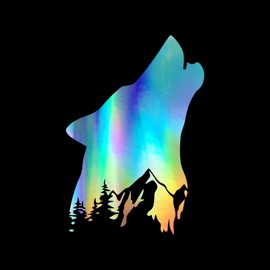 Wolf Howling Mountains Decal Vinyl Sticker Auto Car Truck Wall Laptop | Holographic | 3" x 5.5"