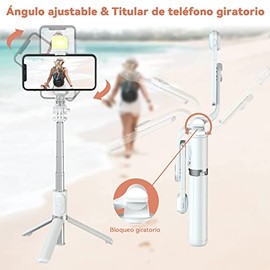 Trípode Bluetooth Selfie Stick con Luz De Relleno, Soporte De Trípode Ligero De Viaje Extensible para Selfie, Transmisión En Vivo, Videoconferencia, Compatible con Todos Los Teléfonos (Blanco)