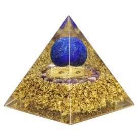 KYEYGWO Lapis Lazuli Positive Energy Pyramid Gemstone with Crystal Ball, Reiki Healing Crystal Pyramid, Chakra Pyramid, Desktop Ornament for Meditation and Home Decoration