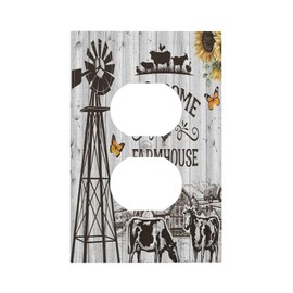 Vintage Country Cow 1 Gang Duplex Outlet Plate Covers Decorative Rustic Windmill Wall Plate Receptacle Light Switch Cover Switchplate for Farmhouse