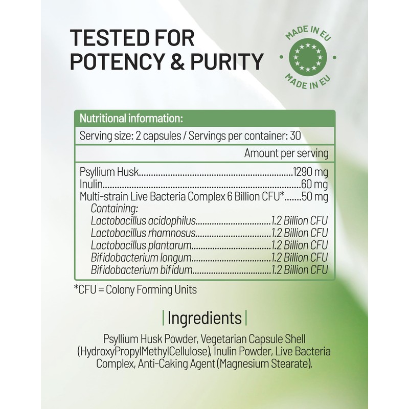 Psyllium Husk Capsules with Probiotics - Fibre Supplement Complex 1400mg