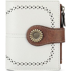 Small Womens Wallet Leather Bifold Card Holder RFID Blocking with Zipper Coin Pocket - Color: 2-A-White