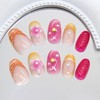 24Pcs Summer Press on Nails Short Almond Fake Nails with