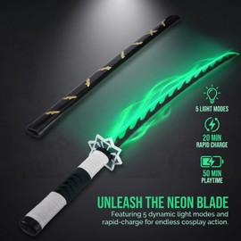 YTWM 41" LED Light Up Anime Katana, USB Rechargeable Mystical Green Glowing Samurai Sword, 105cm Cosplay Prop with Stand & Shoulder Strap, Costume Gear for Anime Conventions
