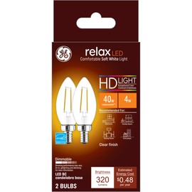 GE Relax LED Light Bulbs, Candle Light, Soft White, 40 Watts, Clear Decorative B11 Bulbs, Small Base (8 Pack)