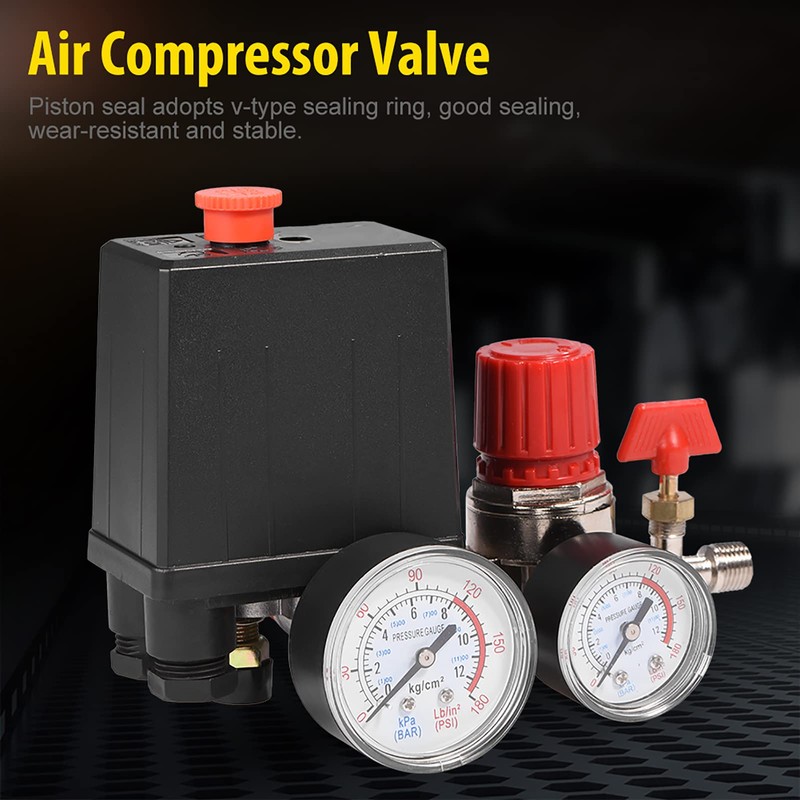 Glomora Air Compressor Pressure Switch with Gauges - Central Pneumatic