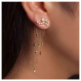 Allereya Vintage Crystal Star Ear Jacket Earrings Rhinestone Star Ear Climber Earrings Cz Shooting Star Drop Earrings Gold Long Chain Dangle Earrings Jewelry for Women and Girls (Gold)