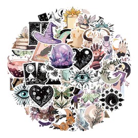 DAWRIS Witch Stickers, Pack of 50, Vintage Sticker Set for Laptop, Bicycle, Skateboard, Motorcycle, Snowboard, Suitcase, Waterproof Vinyl Black and White Sticker