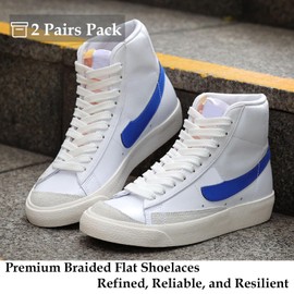 Handshop 2 pairs Thick Weaving Double Layered Flat Shoelaces for Adults Sneakers 3/8" Premium Replacements for Boots and Athletic Shoes (White, 39 Inches)