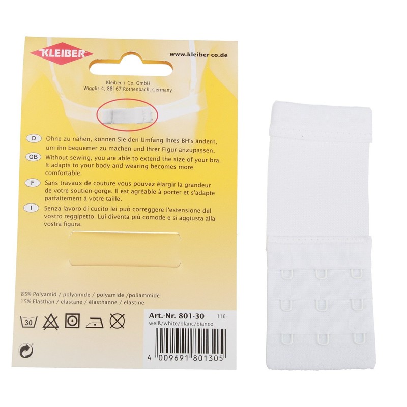 Kleiber Bra Extender up to 5cm-White-40mm-treble Hook