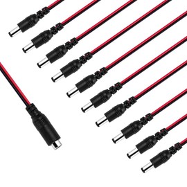 12V 5A DC Pigtail Power Cord (Real 18AWG), w/Male Female Barrel Plug Connector Cable for CCTV Security Camera - 10 Pairs of 5.5mm x 2.1mm Power Adapter Connectors by CENTROPOWER