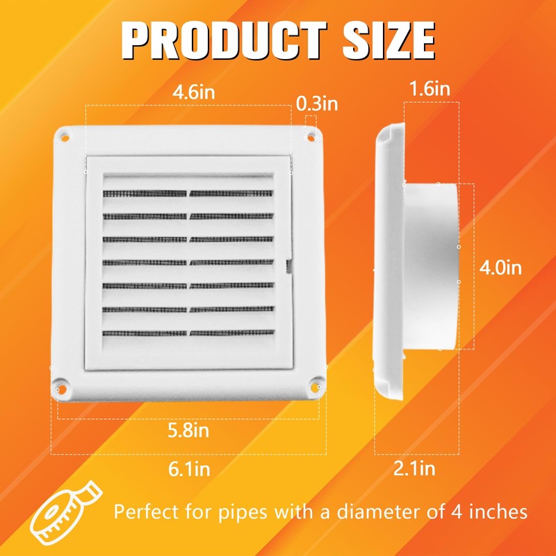 Funmit 6" Louvered Vent Cover Stops Birds Nesting for Outside